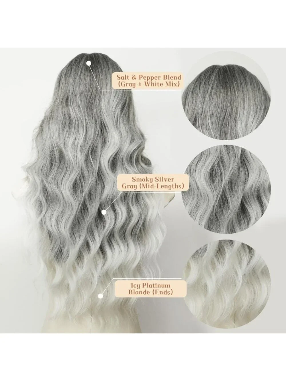 26-Inch Silver Gray Ombre Wavy Wig - Heat-Resistant, Natural Hairline, Curly